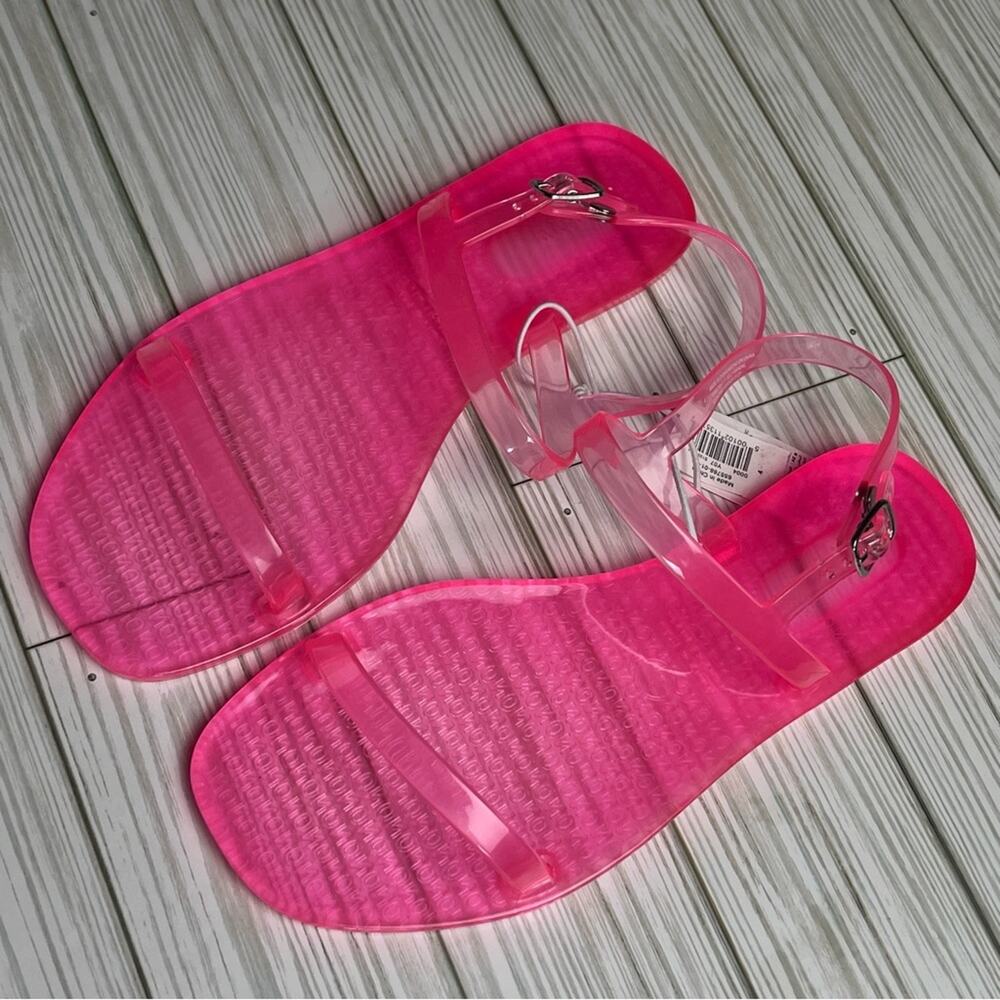 Old Navy Girl's Jelly  Neon Pink Ankle Strap Flat Summer Sandals Sz 4